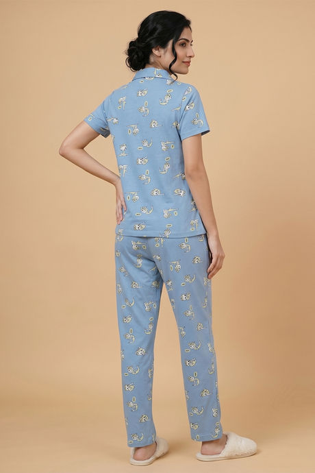 Zivame Farm Lore Knit Cotton Pyjama Set - Glaciar Lake — image 2